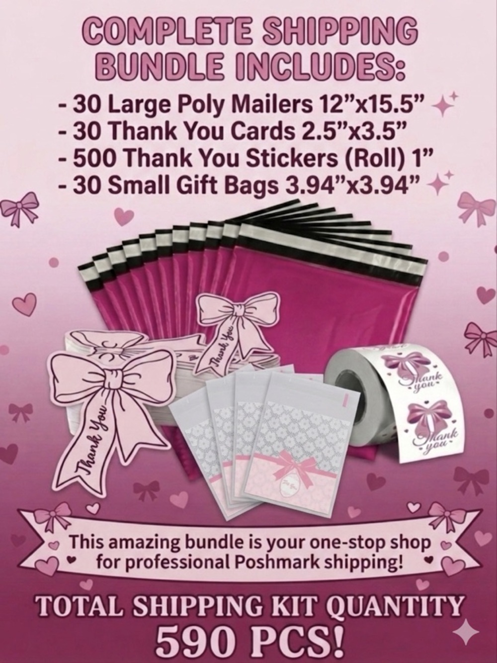 590pcs Shipping Bundle: 30 L Poly Mailers, 30 Cards, 30 Gift Bags & 500 Stickers - Picture 13 of 13